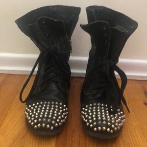 STEVE MADDEN Studded Moto Combat Boots, BLK sz 6.5